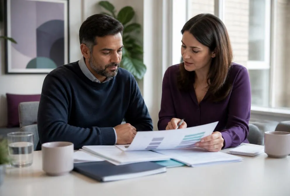 An employee and adviser reviewing a written report